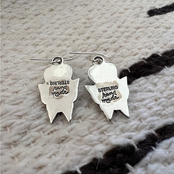 ❤️ Heart Shaped Kingman Turquoise 925 Navajo Butterfly Dangle Earrings 1.38”L - Picture 10 of 12